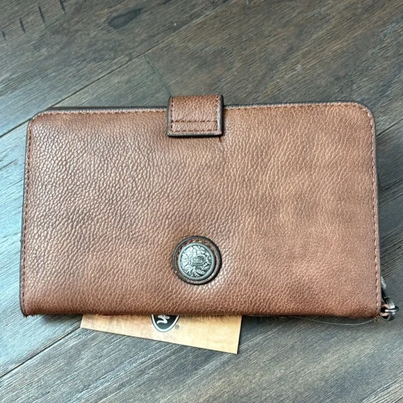 Justin Boots Wristlet/Wallet,Hair hide,bone inlay,magnetic close,genuine leather - Picture 3 of 11